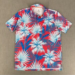 Scales Polo Shirt Men M Golf Performance Stretch Hawaiian Floral Palm Tree Print